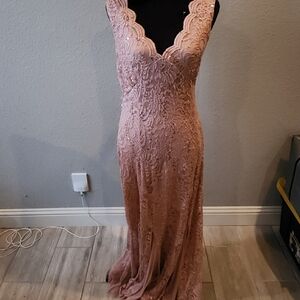 Elegant Lace Pink Evening Gown